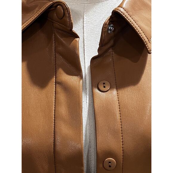 ELIE TAHARI Women's Vegan Leather Brown Caramel Button Down Shirt Jacket Lg New - Picture 7 of 16